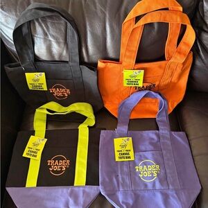 Trader Joe's Mini Tote Bag Canvas Halloween Fall Limited Edition Set of 4 NWT